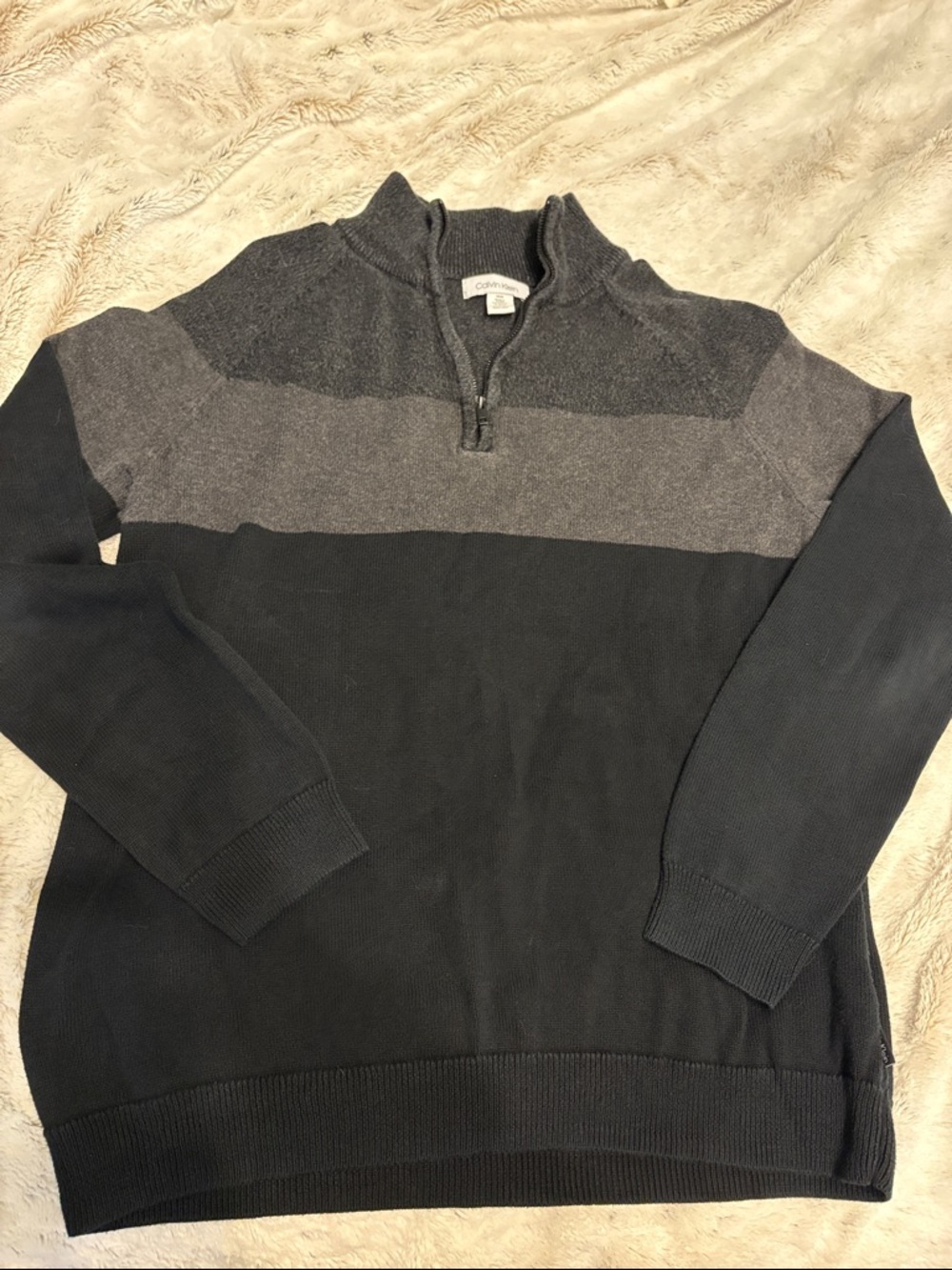 Calvin Klein Men's Two-Tone Charcoal and Dark Gray Half-Zip Sweater